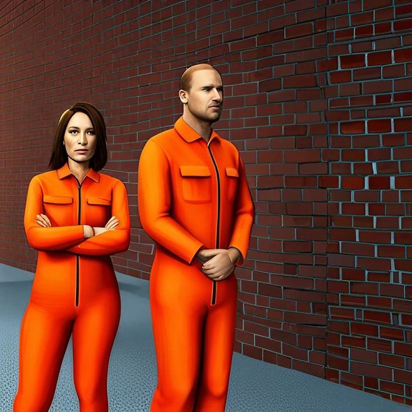 a man and woman in orange jumpsuits, suggesting punishment