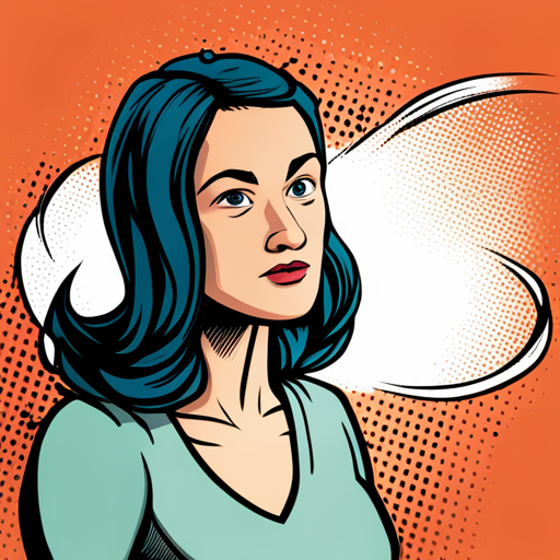 A pop-art style illustration of a woman with blue hair, looking off into the distance with a neutral, detached expression. The background is orange with dotted patterns and a white speech bubble shape behind her, symbolizing unspoken words or unresolved emotions, reflecting the emotional detachment often experienced in ghosting.