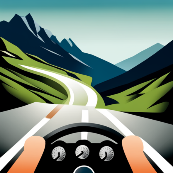 Illustration of a person driving along a winding mountain road, symbolizing the emotional journey of navigating the twists and turns in a relationship after infidelity and the withdrawal of love.