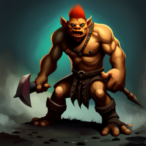 A menacing looking troll with a fierce look on its face.