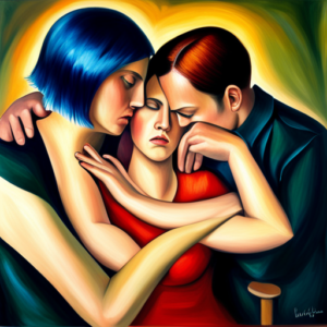 A couple and another woman with their arms around each other