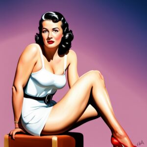 An attractive dark haired woman seated.